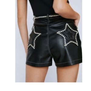 Premium Faux Leather Diamante Star Detail Short